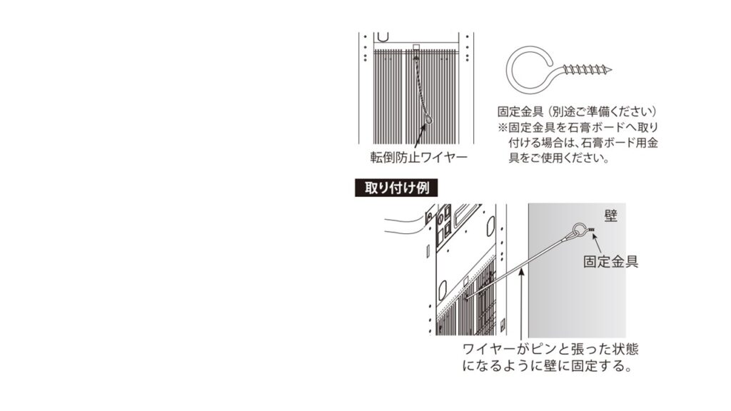 転倒防止ワイヤー部品と設置の仕方