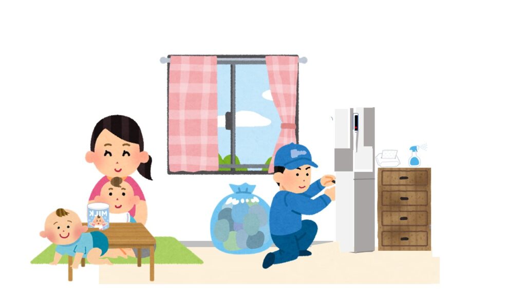 設置サービスを利用してくつろぐ女性とあかちゃん