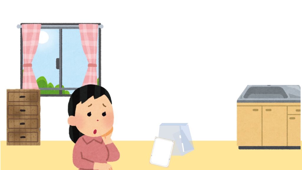 ボトルカバーとトレーが部屋にあり困った女性