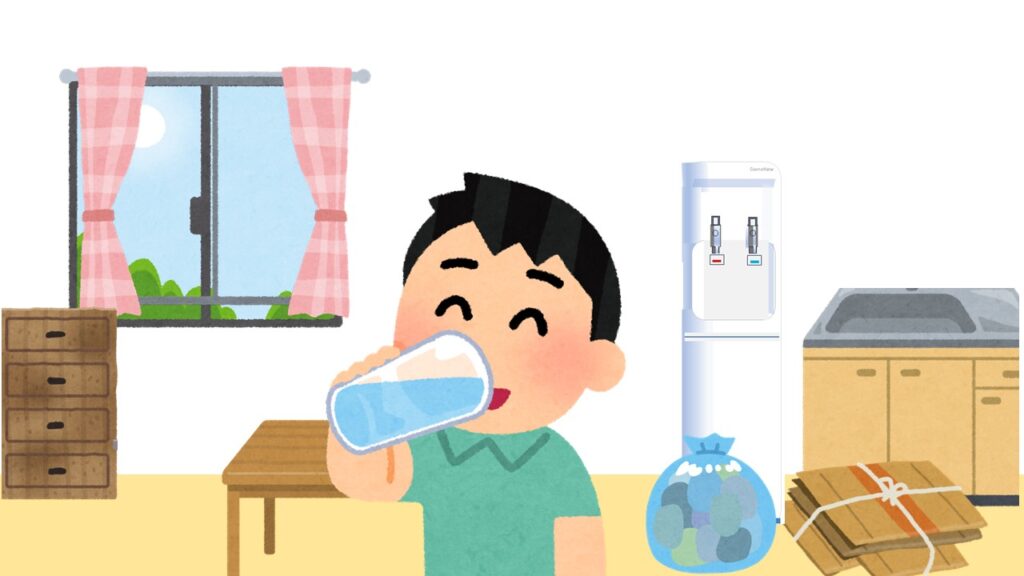サーバーの設置が終わりおいしい水を飲む